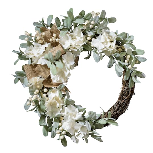 Haute Decor 22" Cream Crescent Hydrangea Wreath  